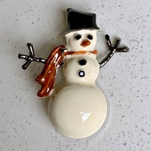 Vintage Snowman Brooch Pin Winter Christmas Holiday Enamel Cute Grandma Twee